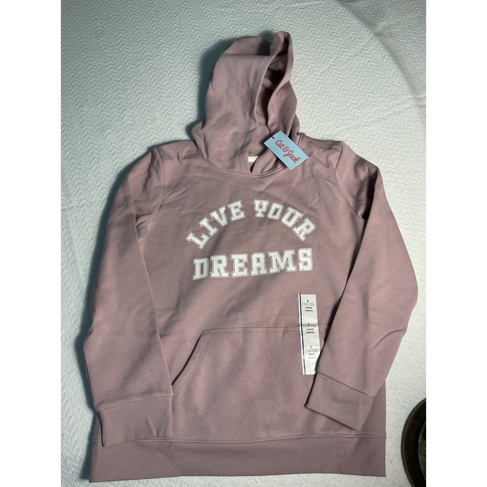 Cat & Jack Kids Girls Long Sleeve Hoodie Live Your Dreams Pink L (10 12)